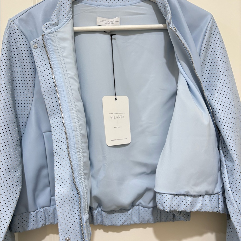 New SEDGE Terry Jacket in Cornflower Vegan Leather NWT S - Picture 9 of 10